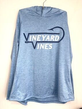 VINEYARD VINES Mens 2XB Light Blue Hooded Long Sleeve Fishing Performance Shirt